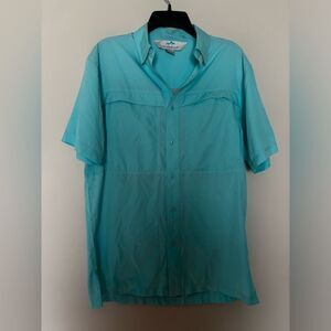 Men's Tri Mountain Performance Blue Short Sleeve Shirt With Vents SZ Med Fishing